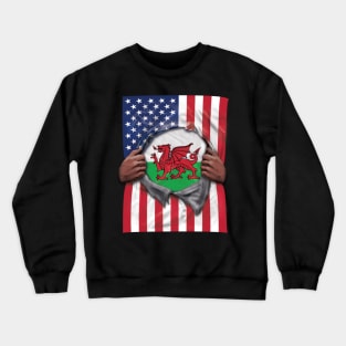 Wales Flag American Flag Ripped - Gift for Welsh From Wales Crewneck Sweatshirt